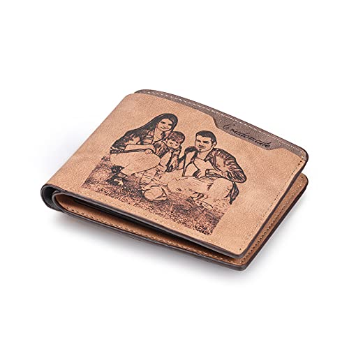 Mens Wallet Personalized Engraved Custom Photo Wallet Bifold Wallet Gift for Men (Light Brown)