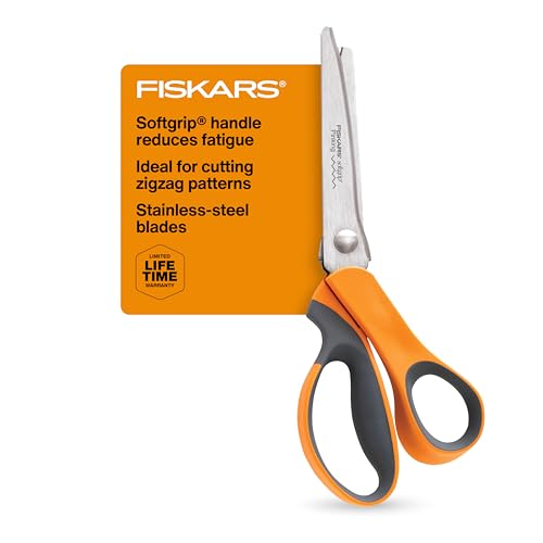 Fiskars SoftGrip Pinking Shears - 8' Fabric Shears with Ergonomic Handle - Orange/Gray