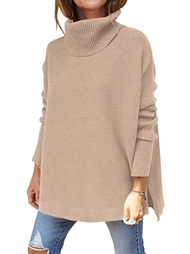 ANRABESS Women's Turtleneck Oversized Sweaters 2023 Fall Trendy Fashion Outfits Long Batwing Sleeve Comfy Casual Warm Tunic Pullover Sweater Winter Knit Clothes 452shenxing-S Khaki