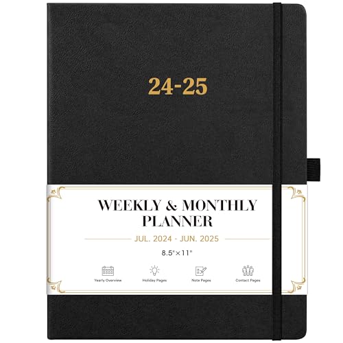 2024-2025 Planner - Planner 2024-2025, Leather Planner Weekly Monthly, Jul 2024 - Jun 2025, 8.5' x 11', Inner Pocket + Bookmarks+ Leather Hardcover