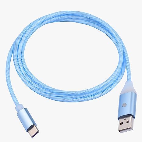 Xivip Light Up Charging Cable, Smart Colorful Lighting Glowing USB C Cable USB Type C Charging Cable Power Cord Compatible with Sony Headphones (Blue)