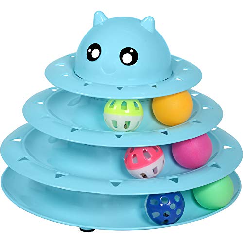 UPSKY Christmas Cat Toy Roller 3-Level Turntable Cat Toy Balls with Six Colorful Balls Interactive Kitten Fun Mental Physical Exercise Puzzle Toys.