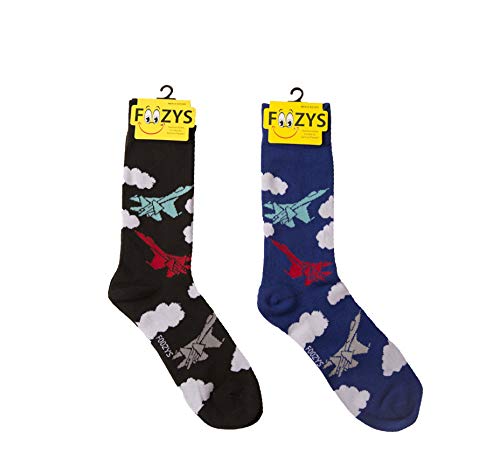 Foozys Men’s Fighter Jets Automotive & Transportation - Going Places Themed Novelty Crew Socks | 2 Pairs Included in Two Colors