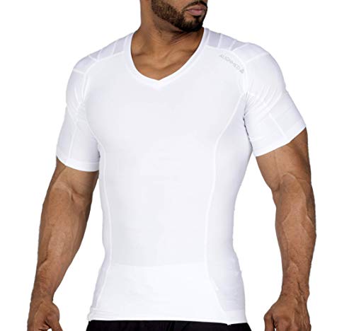 ALIGNMED Posture Shirt Pullover for Men – Breathable, Compression & Performance Active Wear for Yoga, Fitness & Sports – Increases Upper Body Strength (White, Large)
