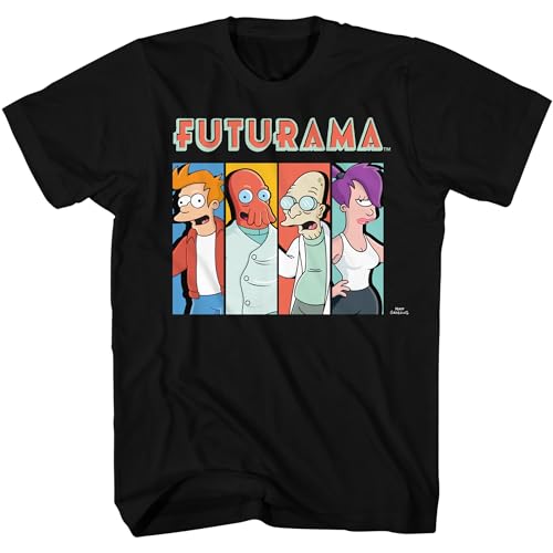 Futurama Fry Leela Zoidberg Grid Planet Express Adult T-Shirt(XL, Black)