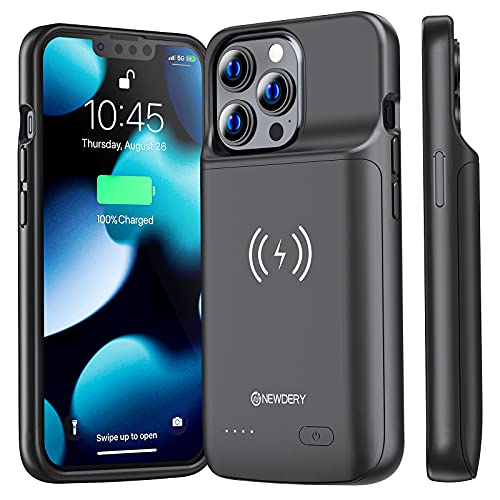 NEWDERY Battery Case for iPhone 13 Pro & 13 5000mAh, Qi Wireless Charging & Wired Headset & Sync-Data Supported, Extended Rechargeable Power Charger Case Black