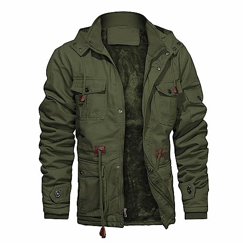 CHEXPEL Stand Collar Winter Fleece Work Jacket Men Cargo Coat Hunting Tactical Camping Windproof Hiking Jackets Outwear Army Green XL