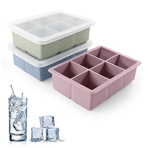 Excnorm Silicone Ice Cube Trays 3 Pack - Large Size Silicone Ice Cube Molds with Leak Proof Removable Lid Square Ice Cube Tray And BPA Free for Cocktail,Whiskey, Stackable Flexible Ice