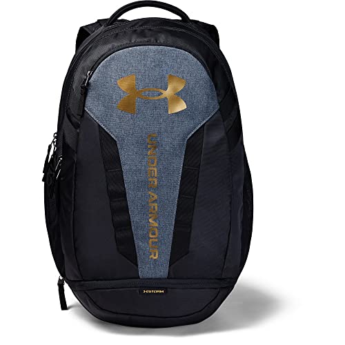 Under Armour Unisex-Adult Hustle 5.0 Backpack , (004) Black / Black Medium Heather / Metallic Gold Luster , One Size Fits All