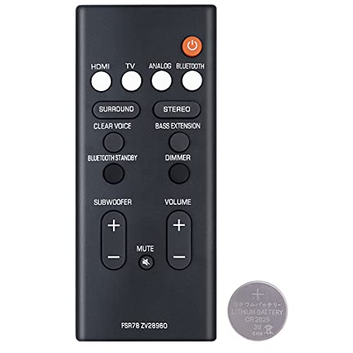 Replacement Remote Control FSR78 ZV28960 ZV289600 RTZV289600 for Yamaha Sound bar ATS-1060 ATS-1070 ATS-2070 NS-WSW42 YAS-106 YAS-107 YAS-207 YAS-207BL YAS-CU207(with Battery)