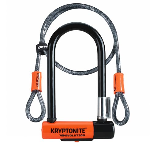 Kryptonite Evolution Mini-7 Bike U-Lock with Cable, Heavy Duty Anti-Theft Bicycle U Lock, 13mm Shackle and 10mm x4ft Length Security Cable with Mounting Bracket and Keys