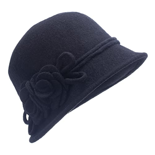 Lawliet Womens Retro Collapsible Soft Knit Wool Cloche Hat Bucket Flower A466 (Black)