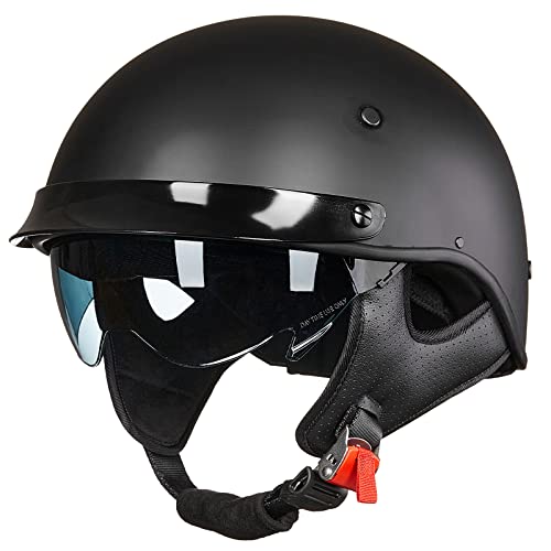 ILM Fiberglass FRP Half Helmet Motorcycle Men Women Adult Open Face Motorcycle Helmes with Sun Visor DOT 731(Matt Black,Large)