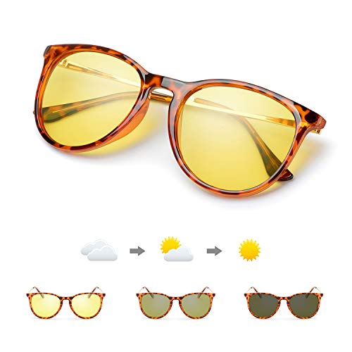 TJUTR Women's Night-Vision Glasses for Driving, HD Polarized Yellow Lens Reduce Glare Safety Nighttime UV Protection (Photochromic Night-Vision Glasses)