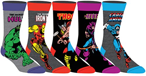 Bioworld The Avengers Marvel Comics Character Crew Socks (Pack of 5),10-13,Multi-color