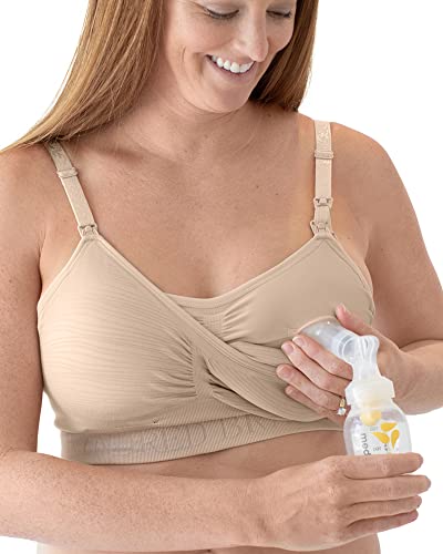 Kindred Bravely Sublime Hands Free Pumping Bra | Patented All-in-One Pumping & Nursing Bra with EasyClip (Beige, Large)