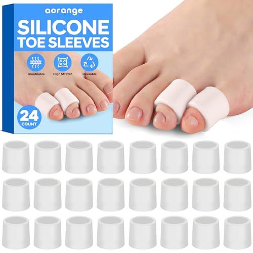 Aorange Silicone Toe Sleeves (24 Count), Pain Relief Pinky Toe Protector, Corn Protectors for Toes, Corn Pads for Pinky Toe, Gel Toe Protector for Bunion Blisters, Corns, Hammer Toes, Toenails Loss