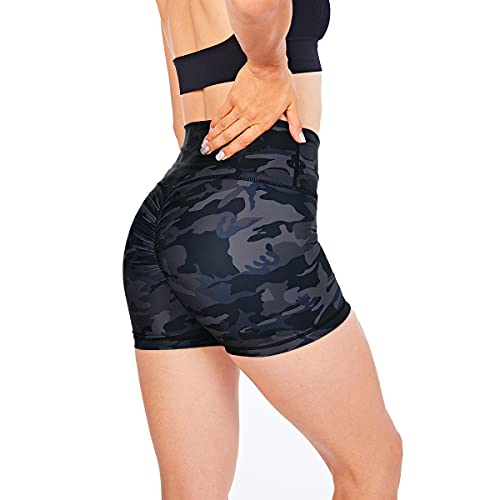 LA DEARCHUU Yoga Shorts for Women Butt Lifting Workout Shorts, Tummy Control High Waist Biker Shorts, Camouflage Black Size XL