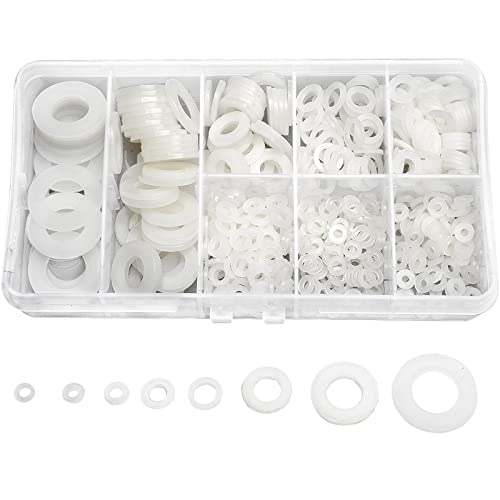QTEATAK 510 Pcs White Nylon Flat Washer Assortment Kit for Electrical Connections on Household & Commercial Appliances, (M2 M2.5 M3 M4 M5 M6 M8 M10)