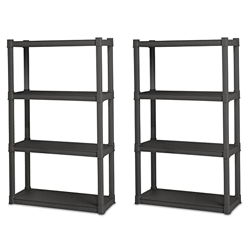 Sterilite Plastic Indoor Outdoor 4 Shelf Durable Shelving Unit for Garage, Basement, Sun Porch, Outbuilding or Shed, 50lb Shelf Max, Gray, 2 Pack