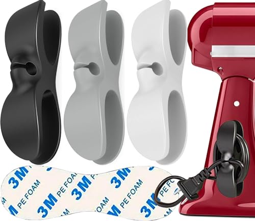 AFunCrafter Cord Organizer for Kitchen Appliances - 3 PCS Stick On Cable Wrapper Holder Winder Keeper, Power Wire Management Wrap Hook Clip for Kitchenaid Mixer, Home Gadget Accessories