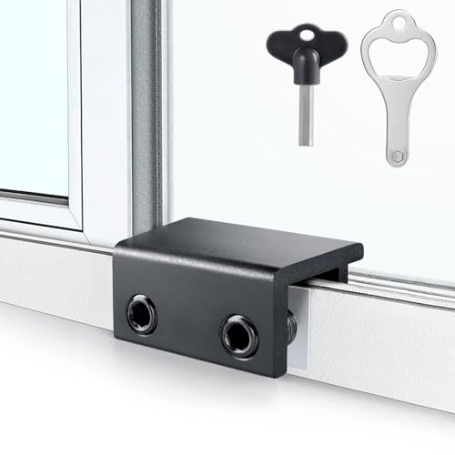 Window Locks,4 Sets Sliding Window Locks with Key for Vertical & Horizontal Sliding Windows Doors,Easv to Install,Adjustable Security Window Lock for Patio Bedroom Home and Office (Black)