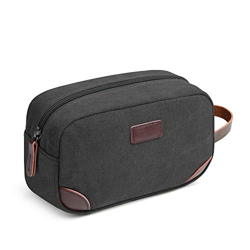 TOUPONS Men's Travel Toiletry Organizer Bag Canvas Shaving Dopp Kit TSA Approved (Black)