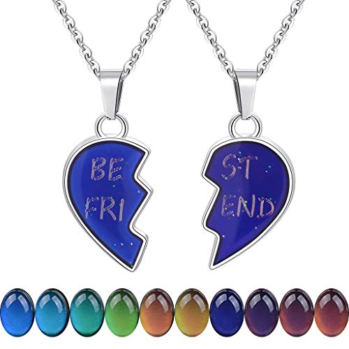 FM FM42 Temperature Sensing Color Changing Best Friend 2-Split Heart Pendant Necklace Set, Pack of 2