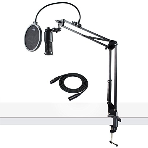 Audio-Technica AT2020 Condenser Studio Microphone Bundle with Studio Stand, Pop Filter and XLR Cable (4 Items)