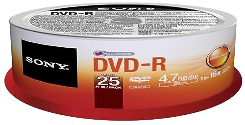 Sony 25DMR47SP 16x DVD-R 4.7GB Recordable DVD Media - 25 Pack Spindle