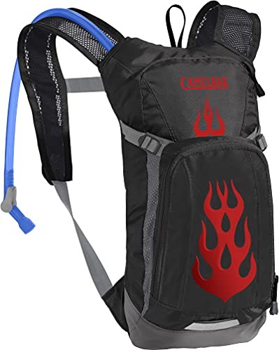 CamelBak Mini M.U.L.E. Kids Hydration Backpack for Hiking and Biking - 50oz, Black/Flames