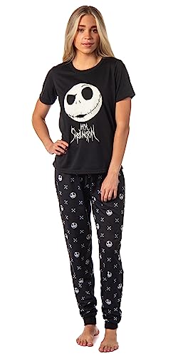 INTIMO The Nightmare Before Christmas Women's Jack Skellington Jogger Pajama Set (Medium) Black