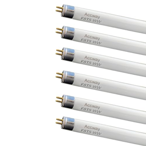 Accway (6 Pack) F8T5/WW 12’’ Linear Fluorescent Light Bulb, 8W Warm White T5 Tube, 3000K Soft White Lamp, G5 Mini Bi Pins Base Replacement for Under Cabinet Light, RV, Closet