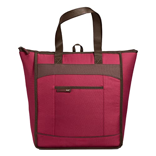 Rachael Ray Chillout Cooler Bag, Soft Sided Zippered Cooler Tote, Insulated and Leak Proof Grocery Bag, Portable Travel Cooler, Hot or Cold Carrier, Burgundy