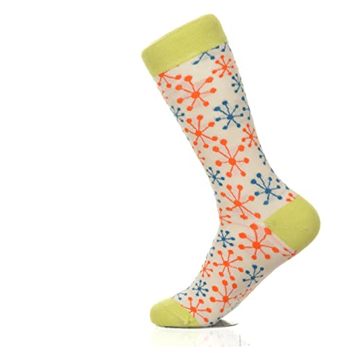 Mid Century Dots Stars, Fancy Colorful Cotton Comfy Novelty Funny Dress Socks Unisex, FASHION Patterned Cool Design Gift, Women's 5.5-9.5, Men's 4.5-7.5, Unisex 36-40