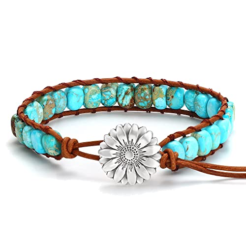 HZDK 7 Chakra Bracelets for Women,Handmade Healing Stone Beads Boho Bracelet with Tree of Life Button Women Jewelry Gifts