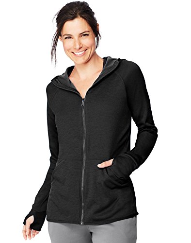 Hanes womens Sport Performance Full Zip Hoodie Fleece Jacket, Black Heather/Dada Grey Binding, Large US
