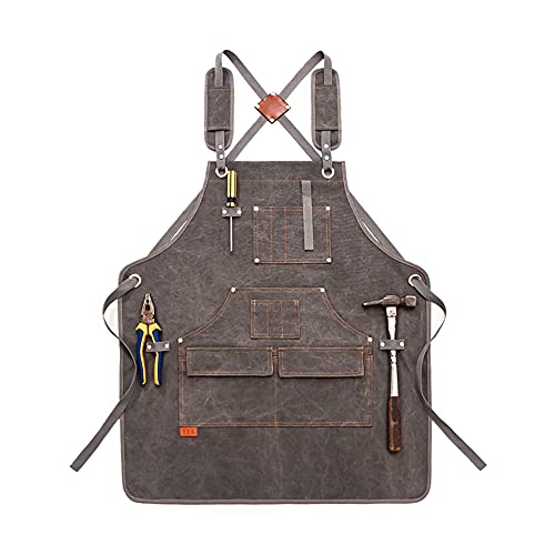 aolaso Canvas Tools Apron, Heavy Duty Work Aprons for Men Engineers Painting Carpenter Apron with Pockets & Adjustable Strap for Woodworking, Workshop, Gardeners (Grey)