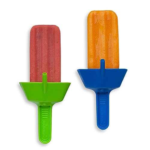 THE ORIGINAL Pop No Drop Popsicle Holder - BPA Free & Dishwasher Safe - Mess-Free Frozen Treats Holder with Straw - No Drip Drop Ice Pop Popsicle Holders for Kids & adults - Pack of 2 BLUE & GREEN