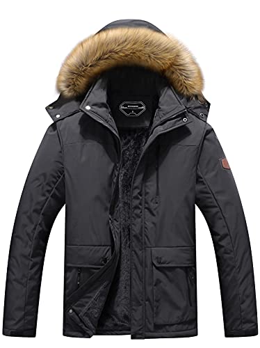 MOERDENG Men's Winter Snow Coat Warm Ski Jacket Waterproof Hooded Work Outerwear