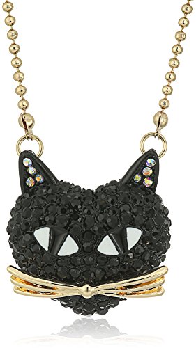 Betsey Johnson Pave Cat Pendant Necklace, 16' + 3' Extender