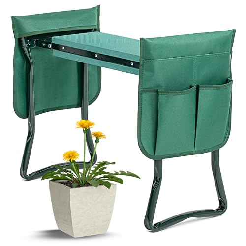 YSSOA 2024 New Garden Kneeler and Seat, with Sturdy Soft EVA Foam Pad, Hold Up to 330lb, Foldable Kneeling Bench, with 2 Tool Pouch 1 Apron for Gardening, Fishing, Camping, Green