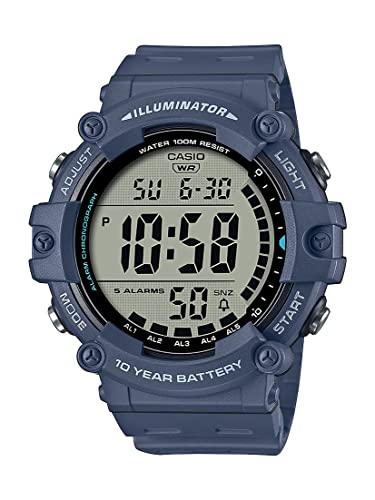 Casio Illuminator 10-Year Battery 100M Water Resistant LED Backlight 5-Alarm Chronograph Digital Stop Watch AE1500WH-2AV