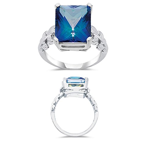 6.50 Cts of 12x10 mm AAA Neptune Garden Mystic Topaz Ring in 10K Gold-9.0