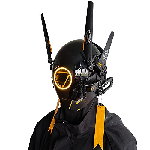 KYEDAY Punk Mask Cosplay for Men and Women, LED Round Light Mask Cosplay Halloween Fit Party Music Festival Accessories (Yellow)
