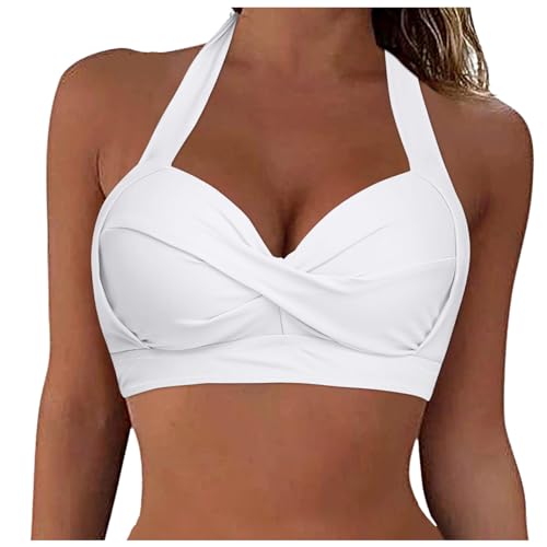 Generic Sport Bikini Women's Underwire Bikini Top Only V Neck Criss Cross Push Up Full Coverage Swimsuit Tops Push Up Bathing Suits String Bikini Swimsuit for Women, XX-Large, 03-white