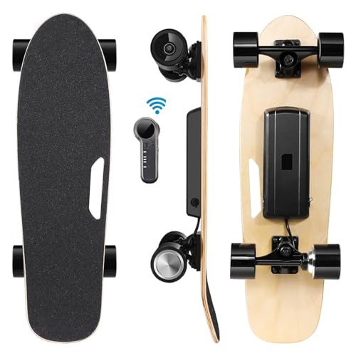 Caroma Electric Skateboard, 350W Skateboard with Wireless Remote Control for Adult Teens, 12.4MPH Top Speed, 8 Miles Max Range, 3-Speed Adjustment, Load up to 220lbs Dark Black (H2S Skateboard)