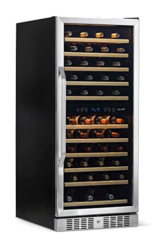 Newair 24' Wine Cooler Refrigerator, Large 116 Bottle Built-in or Freestanding Dual Zone Wine Cellar in Stainless Steel with Precision Thermostat, Full Extension Beechwood Shelves