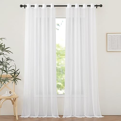 NICETOWN Living Room Sheer Curtains 96 inches Long - Grommet Top Voile Sheer Lightweight Airy & Elegant Window Treatment Panels for Bedroom, Ivory, 2 Pieces, W54 x L96