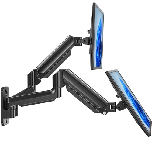 HUANUO Dual Monitor Wall Mount up to 32 inch Screens, Wall Monitor Mount with Gas Spring System, Height Adjustable Tilt, Swivel, Rotate, Dual Monitor Mount Holds 17.6 lbs, VESA 75 or 100mm
